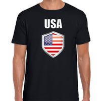 USA landen supporter t-shirt met Amerikaanse vlag schild zwart heren - thumbnail