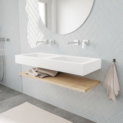 Mondiaz Alan badmeubel 120 cm planchet washed oak vrijhangend wastafel dubbel zonder kraangat wit