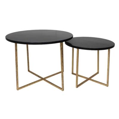 Ronde Salontafel - ø61x45/ø46x39 - zwart marmer - goud - set van 2