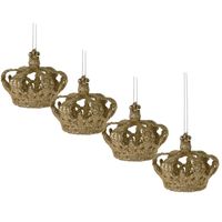 Christmas Decoration kersthangers kroontjes 4x -champagne -7,5 cm - Kersthangers