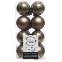 16x Kunststof kerstballen glanzend/mat kasjmier bruin 4 cm kerstboom versiering/decoratie - Kerstbal