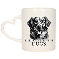 Cadeau mok voor honden liefhebbers - Golden Retriever - wit met hartjes oor - keramiek - 300 ml