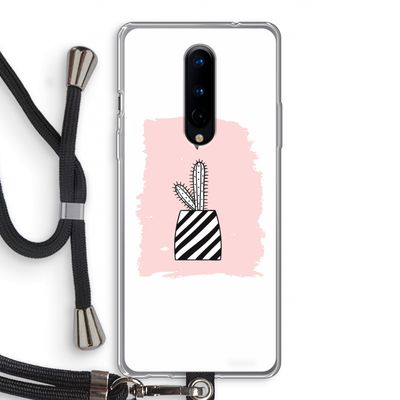 Zwart-wit cactus: OnePlus 8 Transparant Hoesje met koord