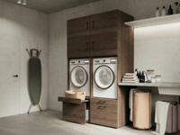 Kast WASHING 2 machines naast elkaar walnoot met 4 opzetkasten