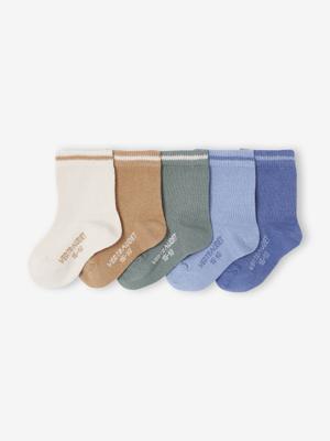 Set van 5 paar gekleurde sokken voor babyjongen ijsblauw