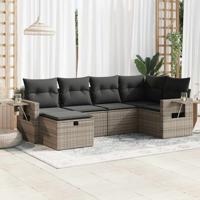 6-delige Loungeset met kussens poly rattan grijs