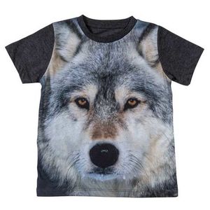 Donkergrijs t-shirt met wolf voor kinderen