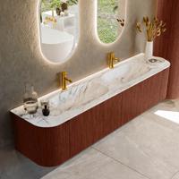 Badmeubel Mondiaz Kurve-Dlux | 190 cm cm | Meubelkleur Ruby | Wastafelkleur Glace | Solid surface | Wasbak beiden zijden spoelbak | 2 kraangaten
