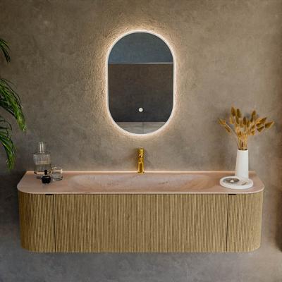 Badmeubel Mondiaz Kurve-Dlux | 160 cm | Meubelkleur Dusk | Wastafelkleur Saba | Solid surface | Wasbak midden spoelbak | 1 kraangat