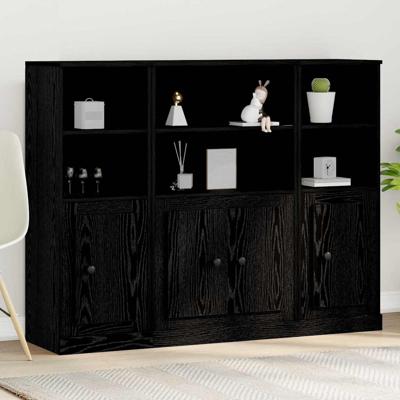 Hoge kast 132x35,5x103,5 cm bewerkt hout zwart eikenkleurig