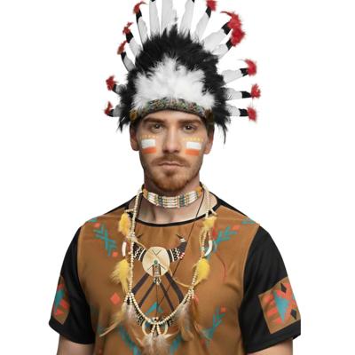 Indianen verkleed accessoires set - Veren tooi en kettingen - met ornamenten - volwassenen