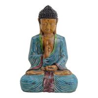 Buddha van poly, blauw/bruin/rood (B/H/D) 27x44x21cm