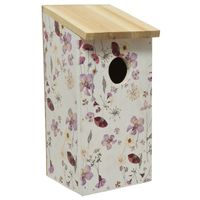 Vurenhouten vogelhuisjes/nestkastjes met bloemen print 12 x 13,5 x 26 cm - thumbnail