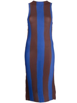 Sunnei robe mi-longue plissée à rayures - Bleu