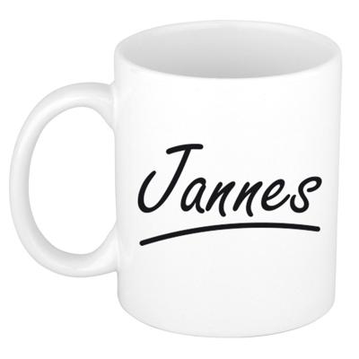 Jannes Naam koffiemok - beker - met sierlijke letters - wit - 300 ml - Cadeau - Heren