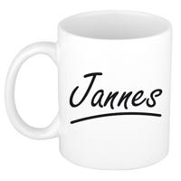 Jannes Naam koffiemok - beker - met sierlijke letters - wit - 300 ml - Cadeau - Heren