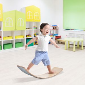 Balansbord 90 x 40cm met Grijs Vilt Gebogen Balansborden in Natuurlijk Hout 220KG Belastbaar voor Volwassenen en Kinderen