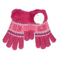 Gebreide winter handschoenen fuchsia roze fuchsia roze met pluch - thumbnail