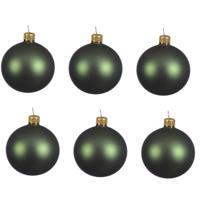 Decoris kerstballen - 6x - donkergroen - 8 cm - glas - mat - velvet - kerstversiering