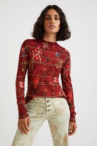 Gebreide trui met bloemen - RED - M