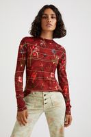Gebreide trui met bloemen - RED - M