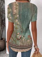 Women's Ethnic Buttoned Notched Petal Sleeve Daily Top