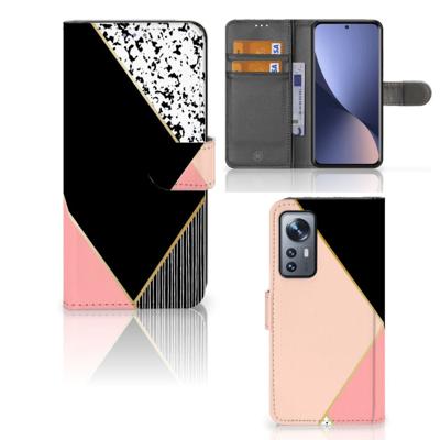 Xiaomi 12 | 12X | Book Case | Zwart Roze Vormen