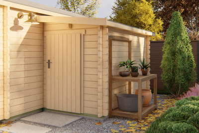 Tuindeco Blokhut Aanbouw 160x300 cm 44 mm vuren blank- - Hout- Tuindeco