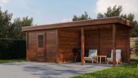 Lugarde Select Modern tuinhuis met overkapping Apeldoorn 300x250cm + 400cm - Bruine olie- Plat dak- - Lugarde Select