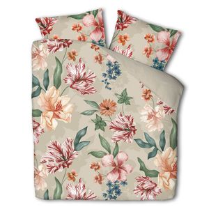 Dekbedovertrek Flower Happiness - Tweepersoons (200x200 cm) - / Beige Polyester-katoen - Dessin: Bloemen, Natuur - Fresh and Co - Dekbed-Discounter.nl