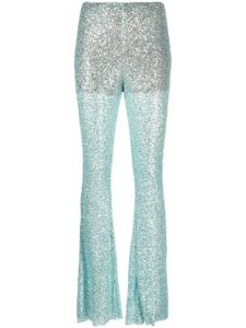 Self-Portrait pantalon en maille ajourée à sequins - Bleu