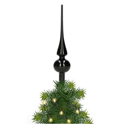 Decoris Kerst piek - 1x - zwart - 26 cm - glas - mat - kerstboompiek