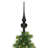 Decoris Kerst piek - 1x - zwart - 26 cm - glas - mat - kerstboompiek