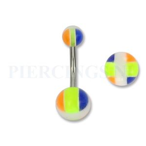 Navelpiercing acryl wit met blauw-UV geel en oranje