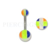 Navelpiercing acryl wit met blauw-UV geel en oranje