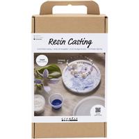 Creativ Company Hobbyset hars gieten, rond dienblad met marmereffect, blauw, wit, 1 doos