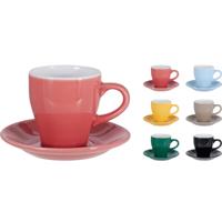 Excellent Houseware Koffie kopjes met schotel - set van 6x - kleurenmix - 240 ml - koffiekopjes - ke