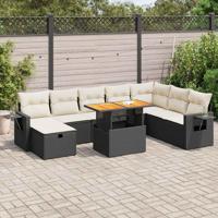 9-delige Loungeset met kussens poly rattan acacia zwart