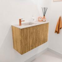 Toiletmeubel Mondiaz Joya Dlux | 71.6 cm | Meubelkleur Oak | Faye wastafel Nata Wasbak Links | 1 kraangat Toiletmeubel Mondiaz Joya Dlux | 71.6 cm | Meubelkleur Oak | Faye wastafel Nata Wasbak Links | 1 kraangat