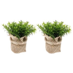 Voordeelset van 5x stuks kunstplantjes tijm kruiden groen in jute pot 16 cm