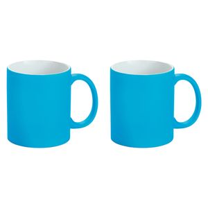 Luxe krijt koffiemok/beker - 2x - blauw - keramiek - met krijt te beschrijven - 350 ml - Eigen naam