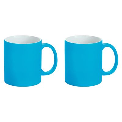 Luxe krijt koffiemok/beker - 2x - blauw - keramiek - met krijt te beschrijven - 350 ml - Eigen naam
