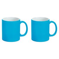 Luxe krijt koffiemok/beker - 2x - blauw - keramiek - met krijt te beschrijven - 350 ml - Eigen naam