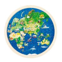 Goki dubbelzijdige houten puzzel - wereldbol, 57st.