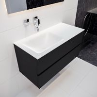 Mondiaz Vica Cloud badmeubel zwart mat 100 cm 2 lades solid surface enkele spoelbak links zonder kraangat