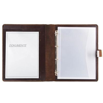 Geen Merk JU-31515 Documentenmap Alassio A4. 4 Ringsmechaniek Leer Bruin 36x28x4,5cm Met Slot