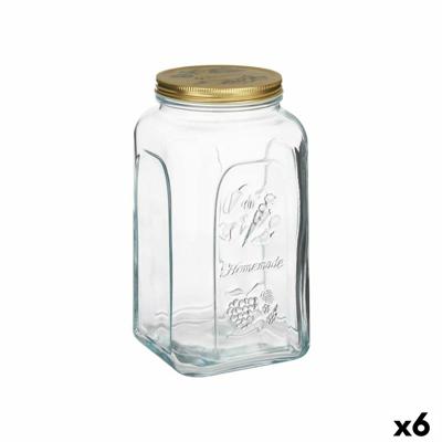 Blik Homemade Transparant Gouden Metaal Glas 3 L 13 x 25 x 13 cm (6 Stuks)