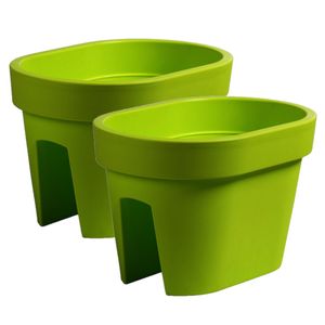 2x stuks balkon plantenpotten/bloempotten lime groen 12 liter van kunststof 40 x 27 x 25 cm - Plantenpotten