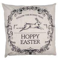 Clayre & Eef Kussenhoes 45x45 cm Beige Zwart Polyester Konijn HOPPY EASTER Sierkussenhoes Beige Sierkussenhoes