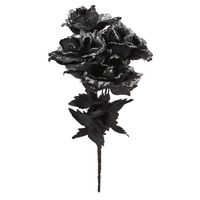 Halloween accessoires bloemen - zwarte rozen met blaadjes - 35 cm   - - thumbnail